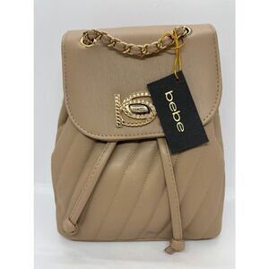 NWT Bebe Hera Small Backpack Beige Top Handle & Adjustable Straps Turn Lock